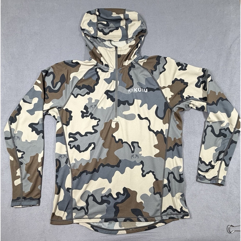 Kuiu Peloton 97 Camo Hoodie Shirt Mens Medium Brown Grey Lightweight Hunting